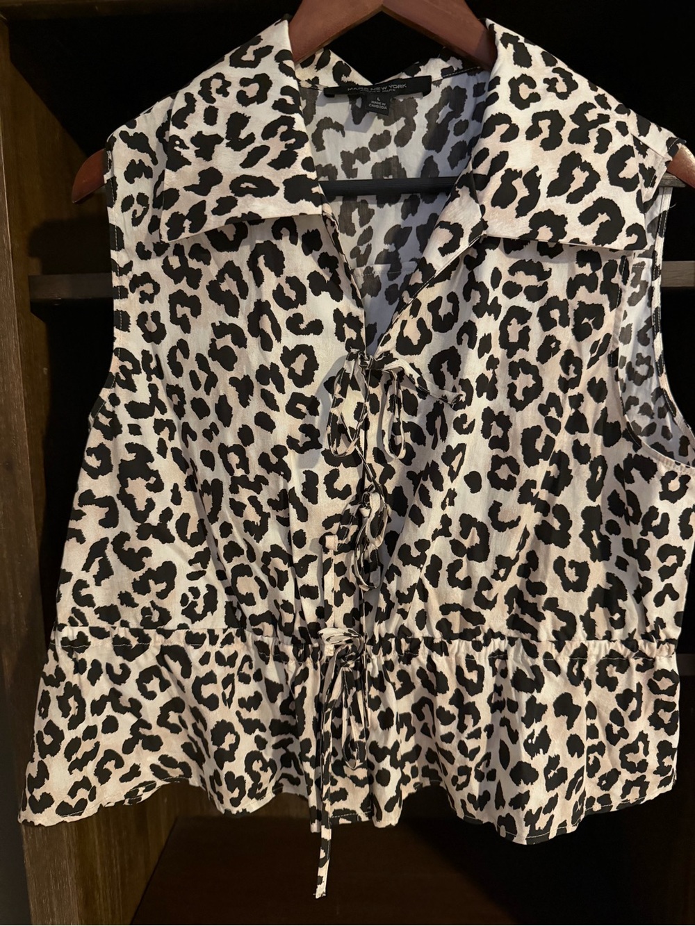 Marc New York Black and White Sleeveless Leopard Tie-Front Blouse